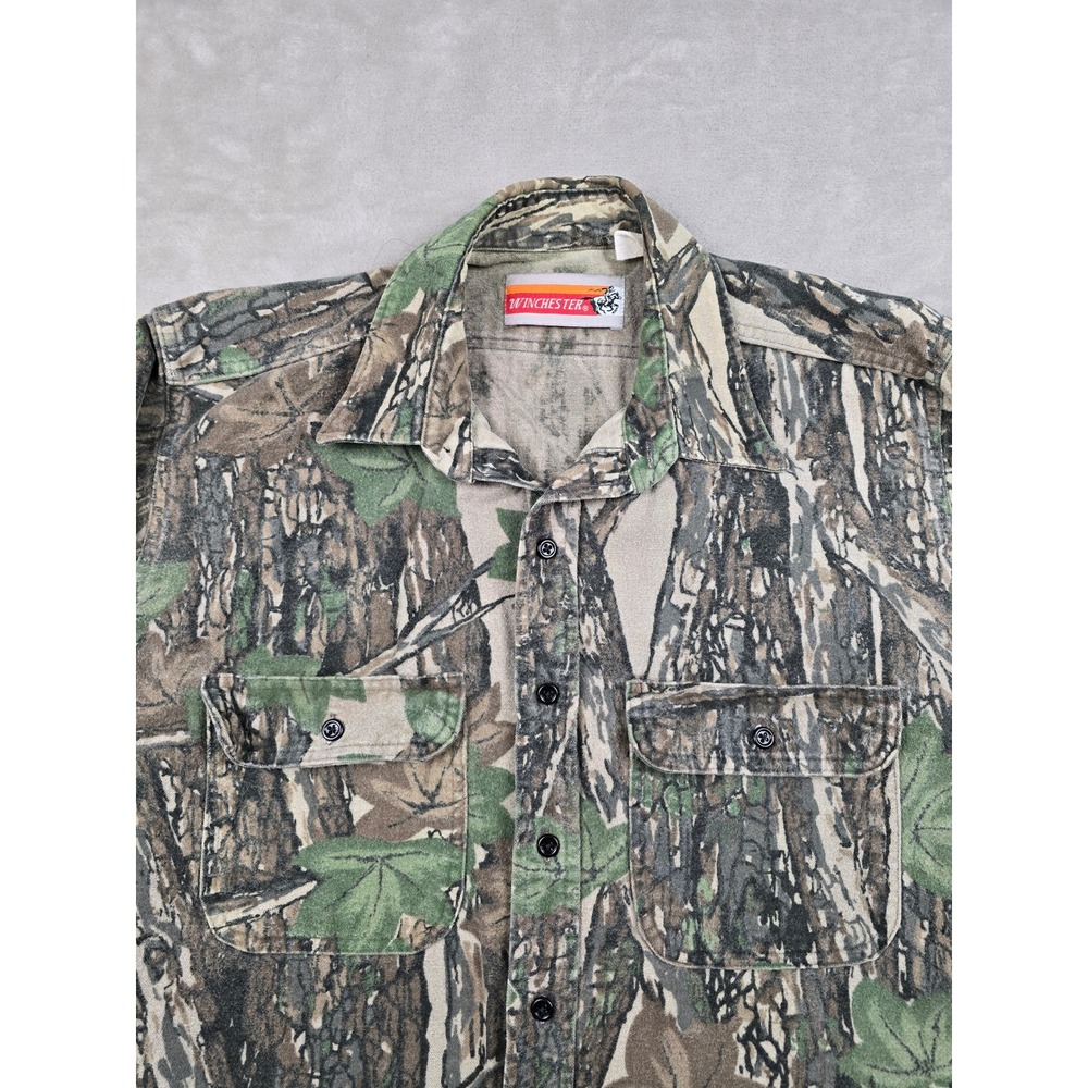Vintage Winchester Button Up Shirt Mens XL Camo Rebark Hunting Long Sleeve *Read